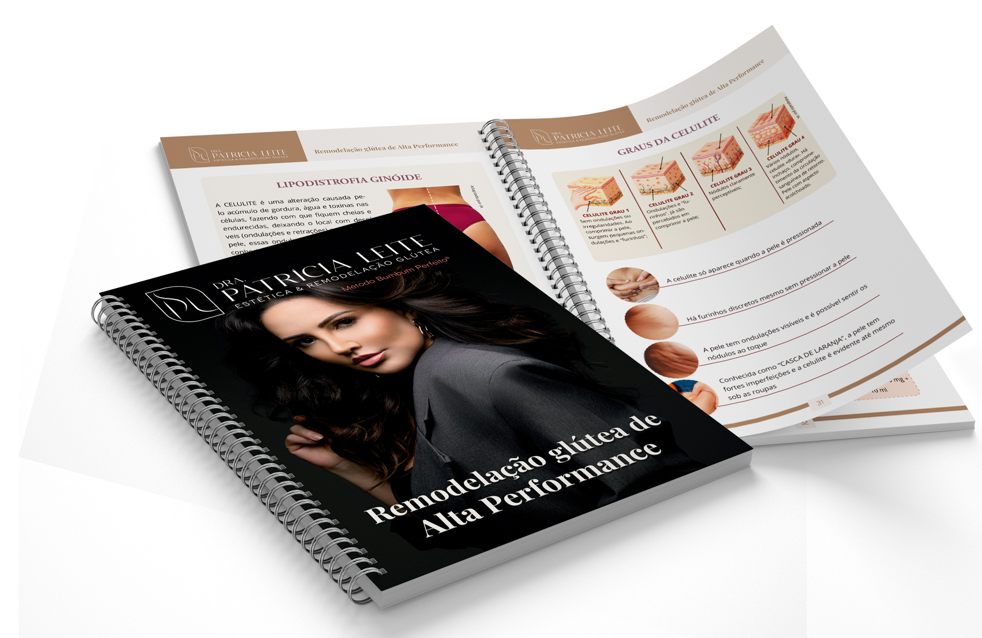 Mockup das páginas internas diagramadas da apostila de estética